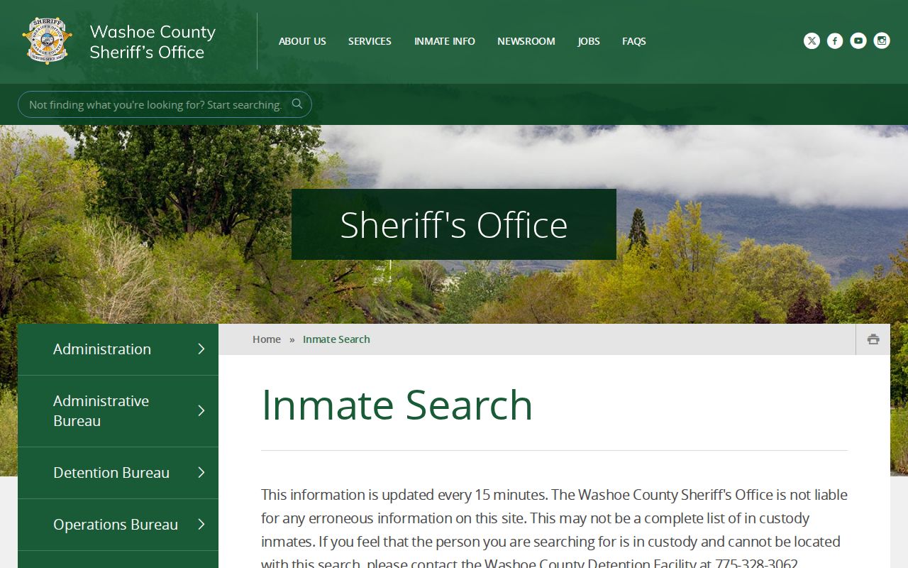 Washoe County Sheriff's Office Nevada inmate search for current custody