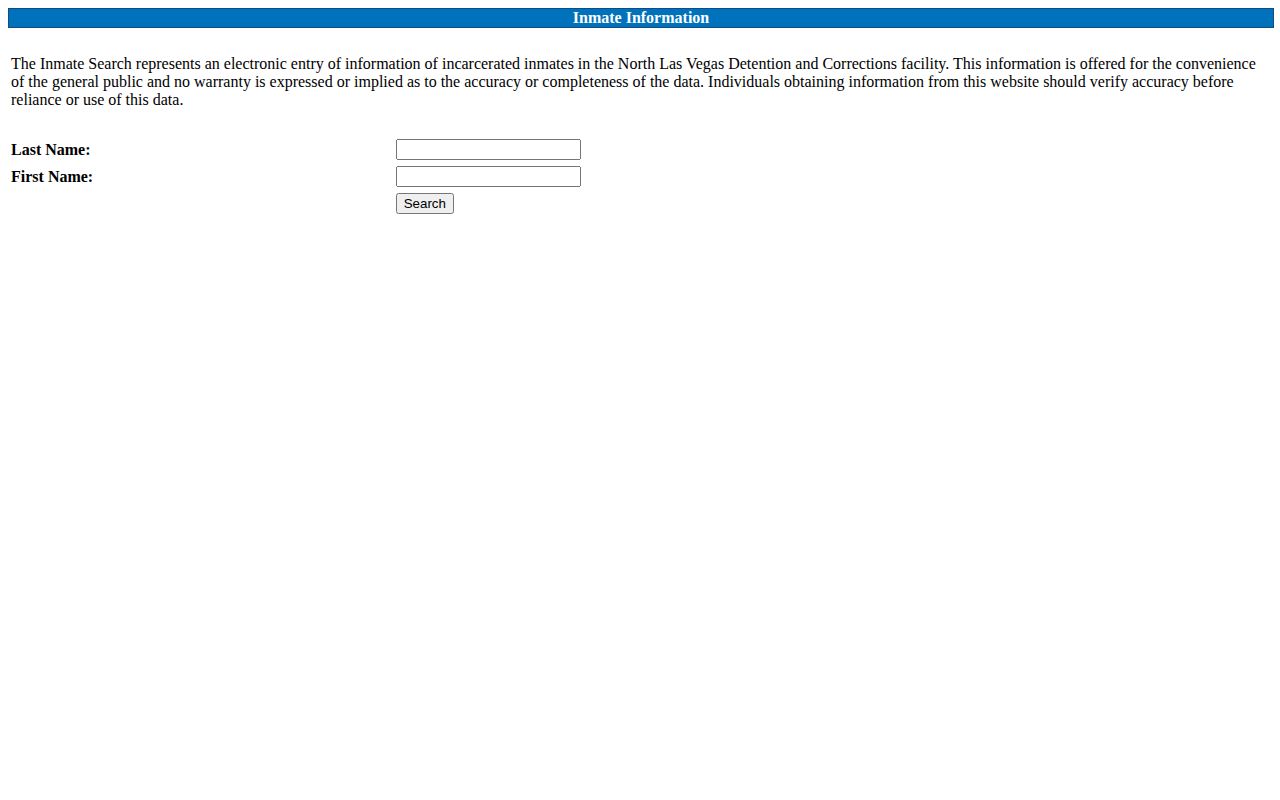 North Las Vegas detention search form for Nevada custody records