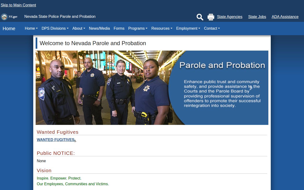 Nevada Parole and Probation official public information page